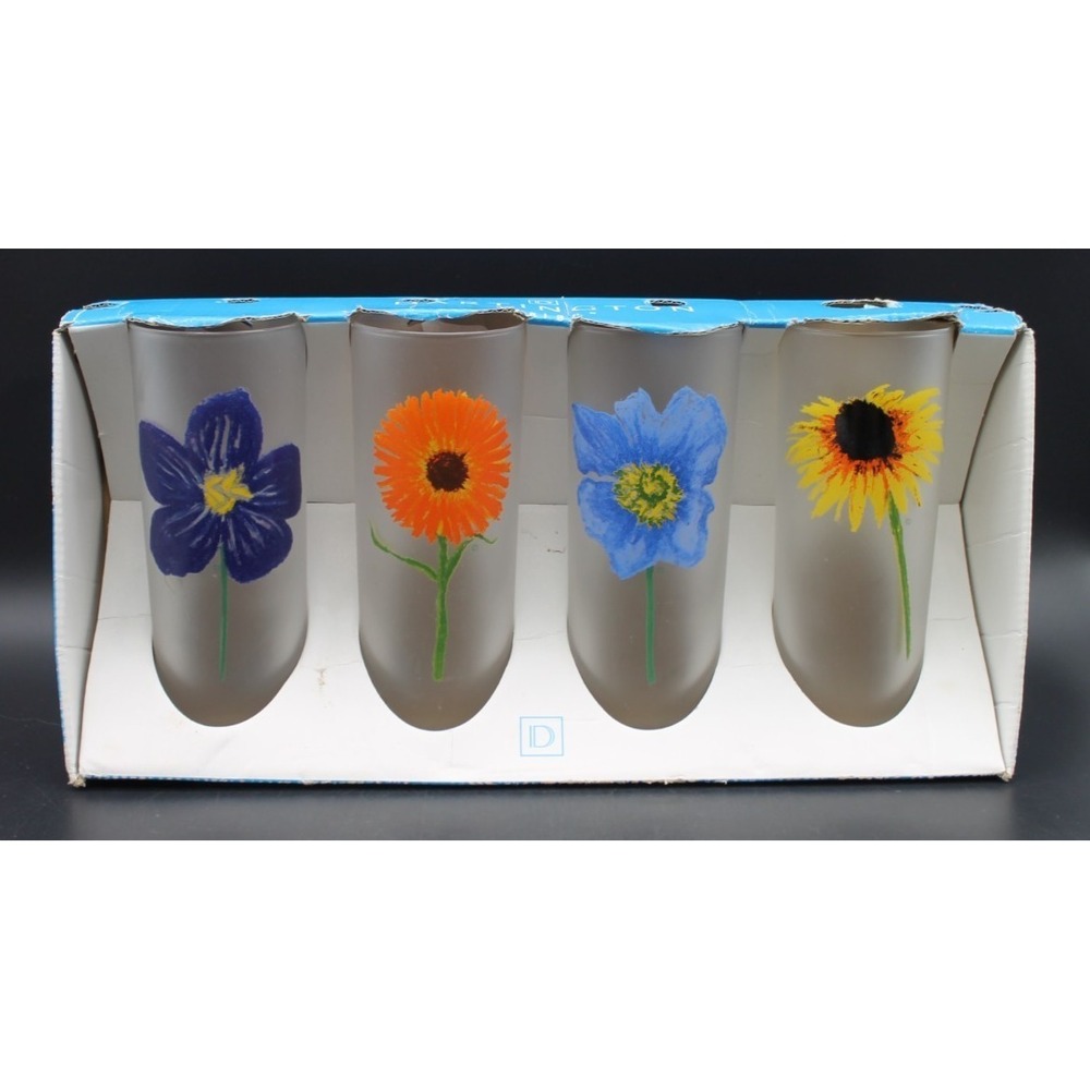 Dartington Designs Frosted Shot Glasses Set of 4 Hand Painted Floral w/ Box